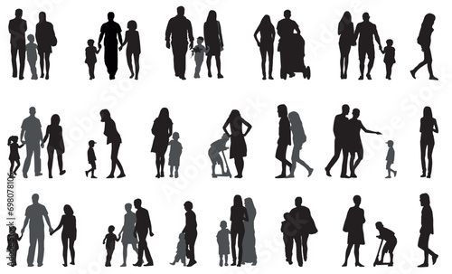 Wallpaper Mural silhouette of family.  silhouette of family collection or group crowd, Standing, playing, dancing, walking talking and posing on isolated white background. Torontodigital.ca