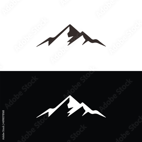Mountain peak summit logo design. Outdoor hiking adventure icon set. Alpine wilderness travel symbol. Vector illustration.