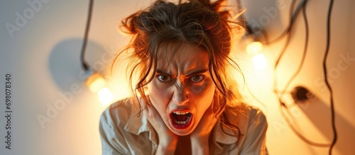Woman astounded by unexpected electricity costs. photo