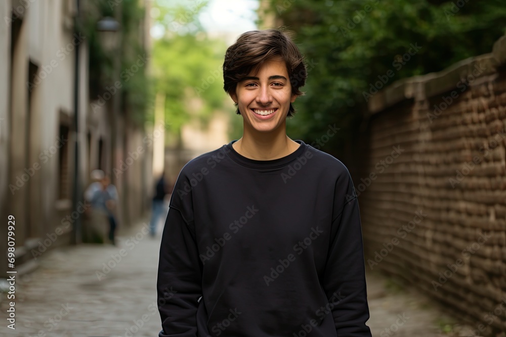 A happy young man with a confident smile, casualy dressed, standing in an urban setting. A happy young man with a confident smile, casualy dressed, standing in an urban setting.