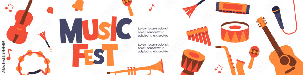 Music instruments web banner. Music banner. Music instruments web banner. Music banner.