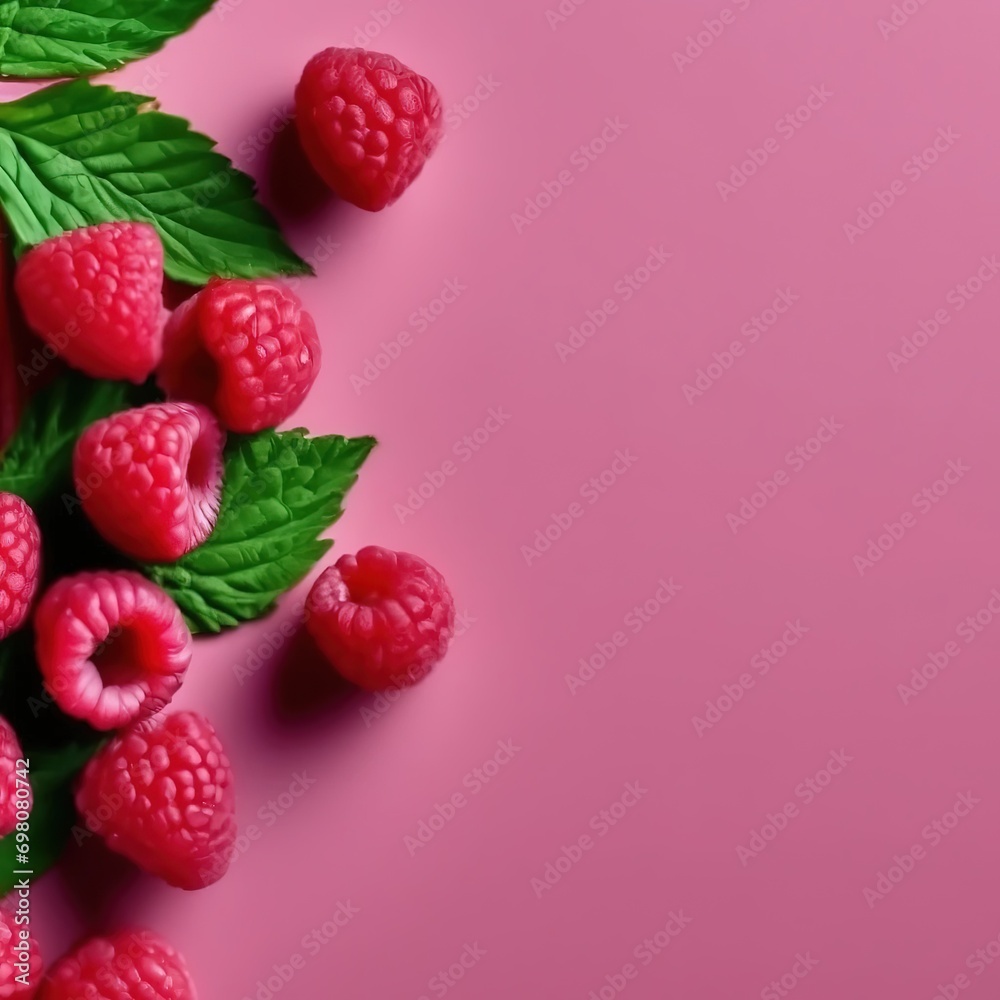 raspberries on a pink background with space for text. berries fruits on a bright juicy background. raspberries on a pink background with space for text. berries fruits on a bright juicy background.
