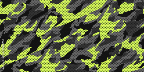 Camouflage texture seamless pattern with triangle grid. Vector camouflage pattern for clothing design. Trendy camouflage military pattern. 