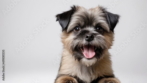 Portrait of Affenpinscher dog on grey background