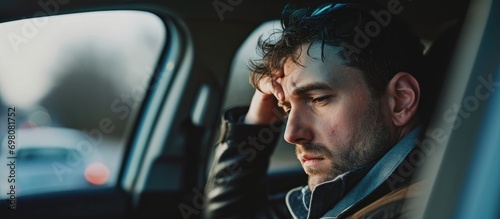 Anxiety-ridden man in car. photo