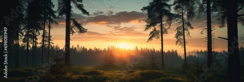 Sunrise over the treetops. Forest at sunrise © ColdFire