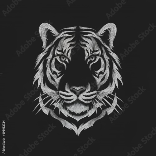 Fototapeta Naklejka Na Ścianę i Meble -  black white tiger head minimalist