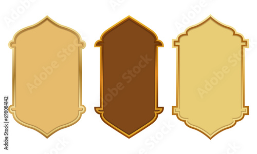 Collection of blank Islamic labels. Gold Islamic frame. Islamic style gold border