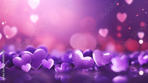 Light neon lighting bokeh valentine background, Abstract background with purple and pink hearts bokeh, Valentine's Day Wallpaper, generative ai