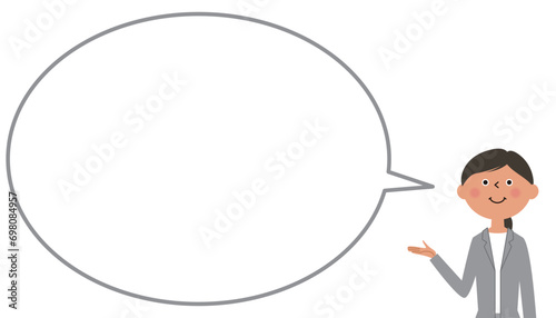 説明するスーツの女性　ふきだし