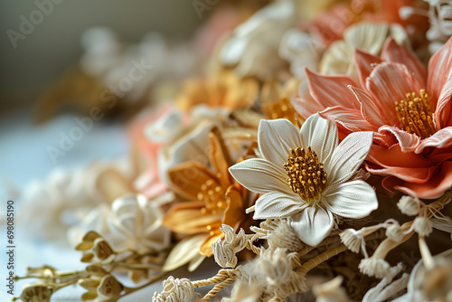 Artisanal Elegance: Handcrafted Fabric Flowers in Delicate Detail photo