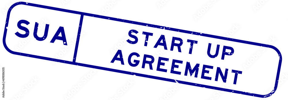 Grunge blue SUA Start up agreement word square rubber seal stamp on white background