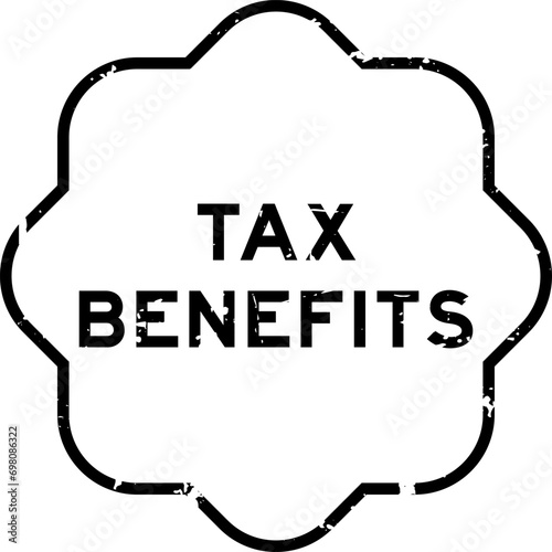 Grunge black tax benefits word rubber seal stamp on white background