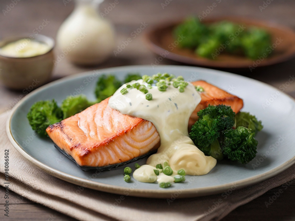 fried salmon with mayonnaise fried salmon with mayonnaise
