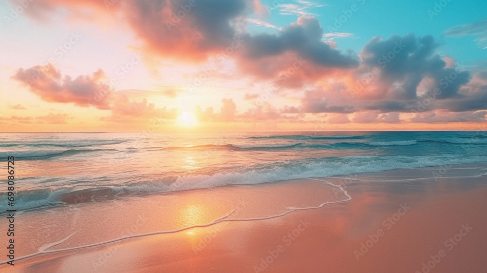 Beautiful seascape with sunset on tropical beach. Nature background