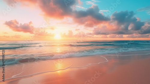 Beautiful seascape with sunset on tropical beach. Nature background © Art AI Gallery