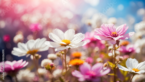 Beautiful summer flowers in a meadow close-up, background blooming