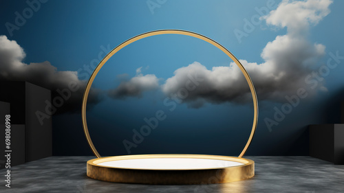 3D Render Abstract Background With Blue Sky Inside Beautiful Podium, Generative Ai
