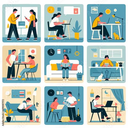 illustration of people doing daily activities. flat design