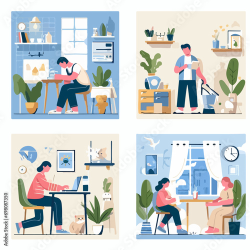 illustration of people doing daily activities. flat design