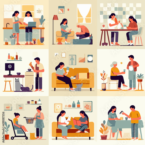 illustration of people doing daily activities. flat design