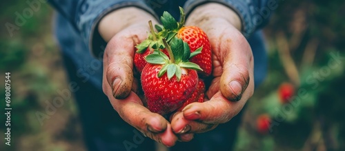 Person holding strawberry. photo