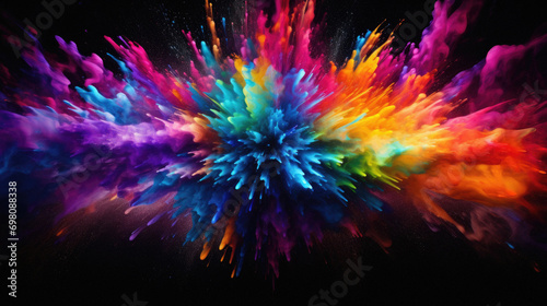 Abstract explosion of colored powder on a black background, abstract background