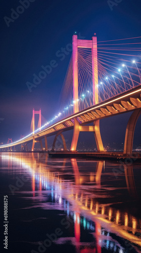 Vasco da Gama Bridge at night, Lisbon, Portugal