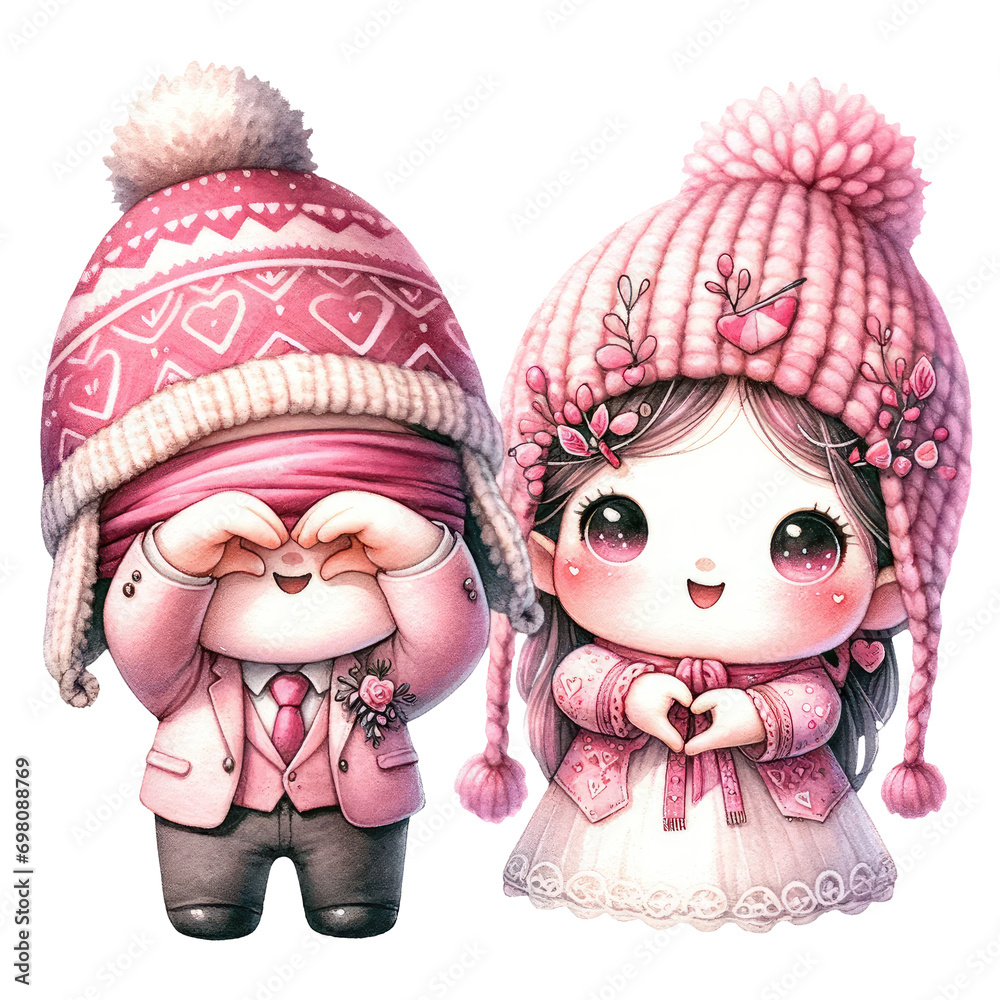 Cute Gnome Couple Wedding Valentine Watercolor Clipart Illustration Cute Gnome Couple Wedding Valentine Watercolor Clipart Illustration