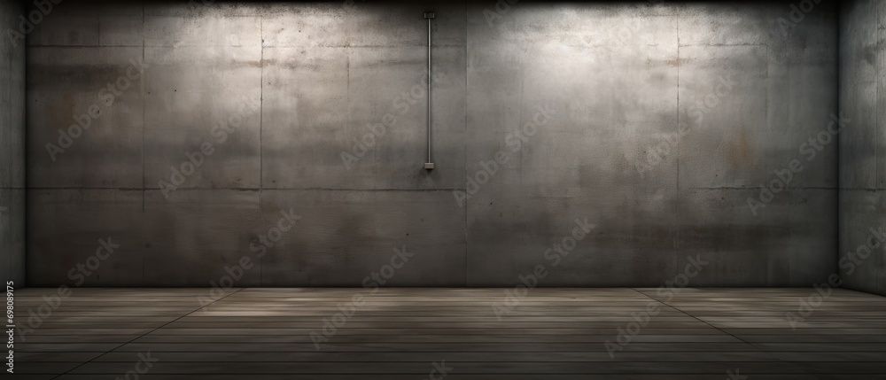 A room with harsh concrete walls. Dark interior is illuminated by spotlights A room with harsh concrete walls. Dark interior is illuminated by spotlights