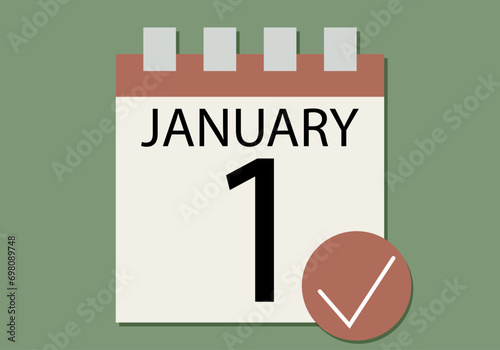 Calendario del día uno de enero de principios de año.