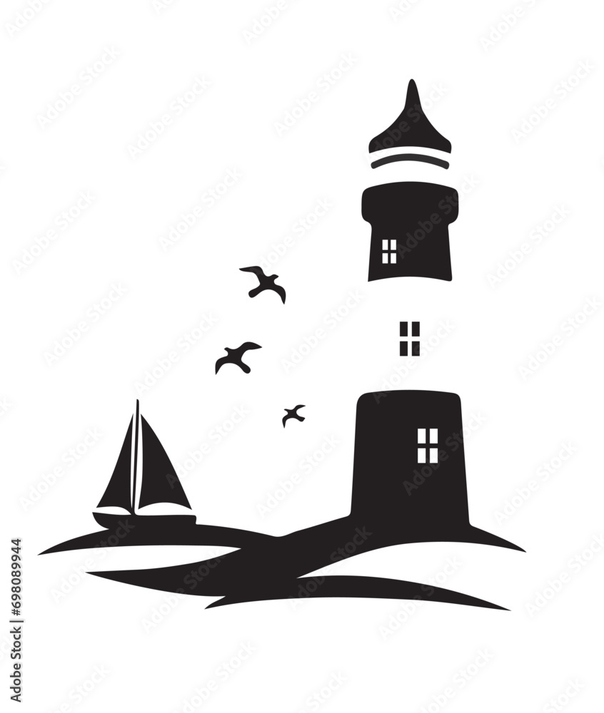Light house by the sea with a white background Light house by the sea with a white background