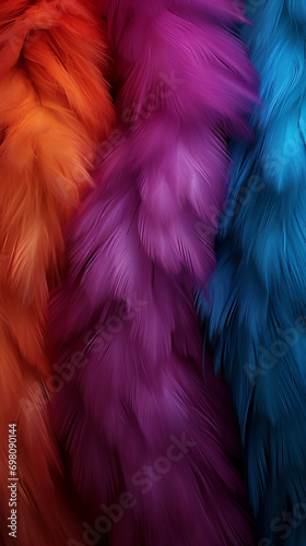 Multicolored feathers background. Colorful feathers texture for background.