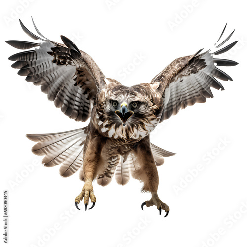 A falcon flying in search of food on a transparent background PNG