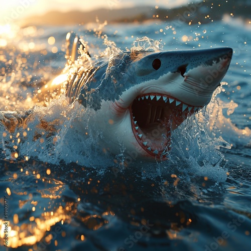 Weißer Hai auf der Jagd, made by AI photo