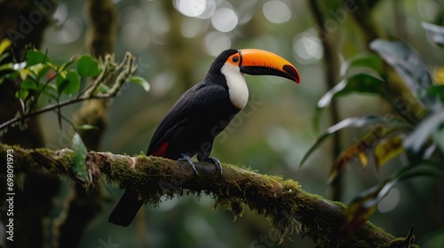 Wildlife Tucan standing on the branch in the Forest