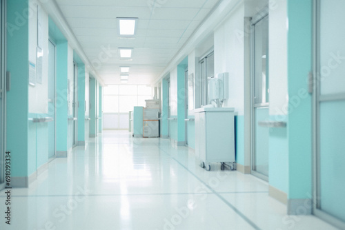 Interior of a hospital corridor. Blurred background  shallow DOF