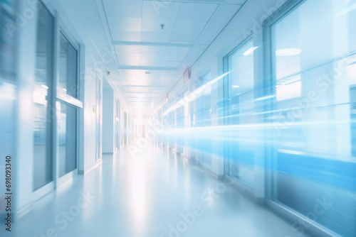 Blurred image of corridor in modern office building. Abstract background . photo