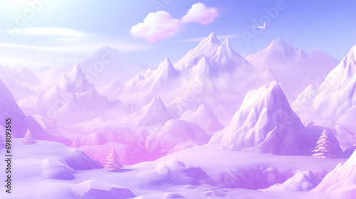 Snow-Capped Purple Mountains Illustration, Excellent for Fantasy Game Environments