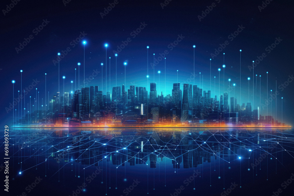 Abstract futuristic background with city and network. Eps 10 Abstract futuristic background with city and network. Eps 10