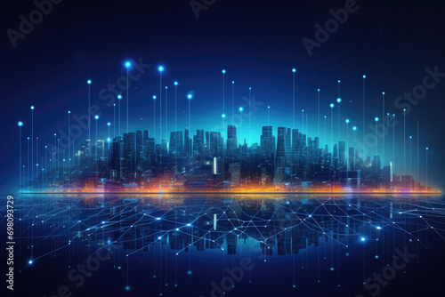 Abstract futuristic background with city and network. Eps 10 © Art AI Gallery