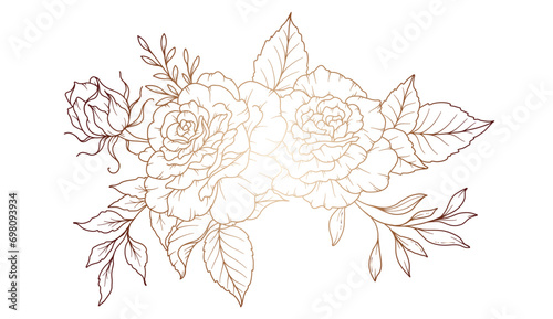 Rose Line Drawing. Black and white Floral Bouquets. Flower Coloring Page. Floral Line Art. Fine Line Rose flower illustration. Hand Drawn flowers. Botanical Coloring. Wedding invitation flowers
