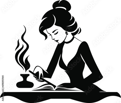 Elegant Lady Writing Calligraphy Vector for Artistic Expression
