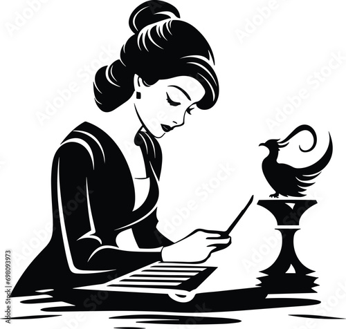   Female Author Writing Vector Icon for Storytelling and Scripts