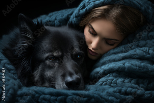 Tender Moment with Pet, Caucasian Woman and Dog for Wellness Themes