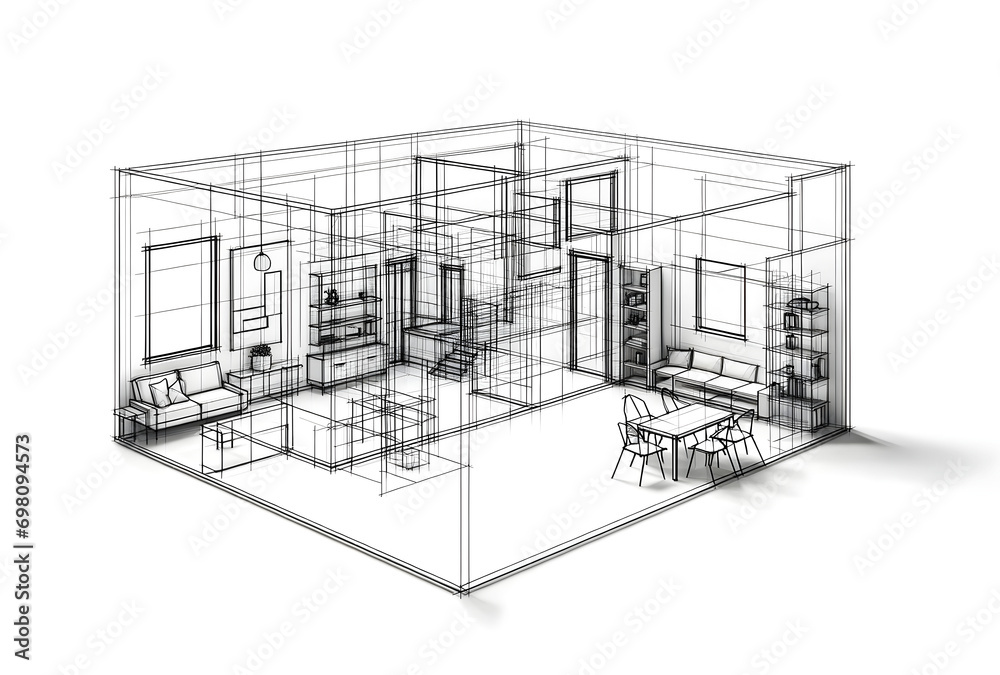 minimal line drawing plain of a home interior architecture design on white background minimal line drawing plain of a home interior architecture design on white background