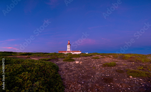 Obraz na płótnie Beautiful sunset of cape Espichel and working lighthouse, Portugal w salonie