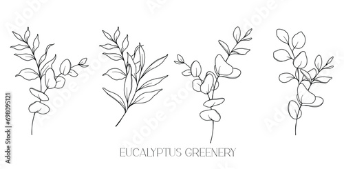Eucalyptus Line Drawing. Black and white Floral Bouquets. Flower Coloring Page. Floral Line Art. Fine Line Eucalyptus illustration. Hand Drawn greenery. Botanical Coloring. Wedding invitation greenery