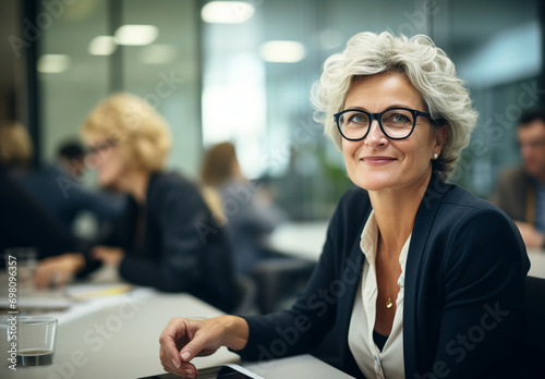 elegant older woman with glasses - experienced leader