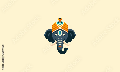 head elephant wearing indian hat vector logo design